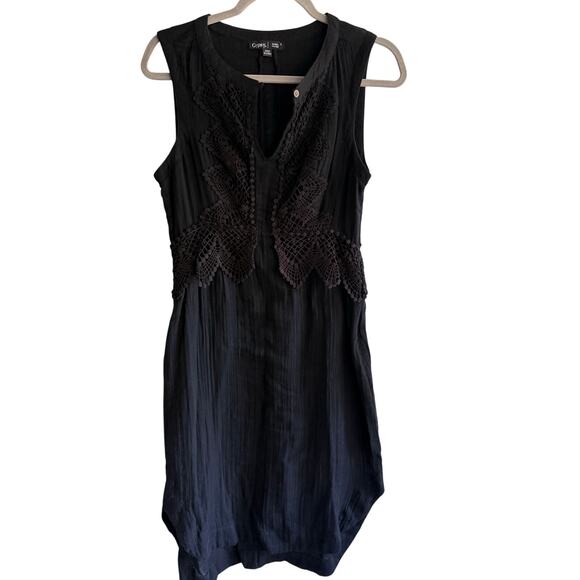 Gypsy 05 Global Village Black Cotton Boho V Neck Sleeveless Dress size Small - Picture 2 of 7